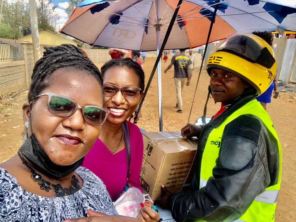 Sanitary towels arriving for a visit in Mukuru